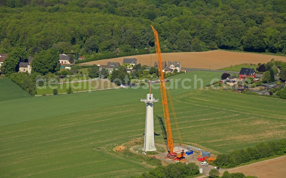 Dortmund Bövinghausen from above - Construction site for installation of a wind turbine - Wind turbine at Boevinghausen, a district of Dortmund in North Rhine-Westphalia