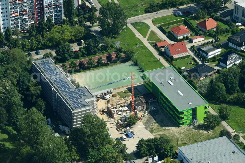 Berlin from above - Building site to the reconstruction of the school elementary school in the civil park in the district Marzahn - Hellersdorf in Berlin, Germany