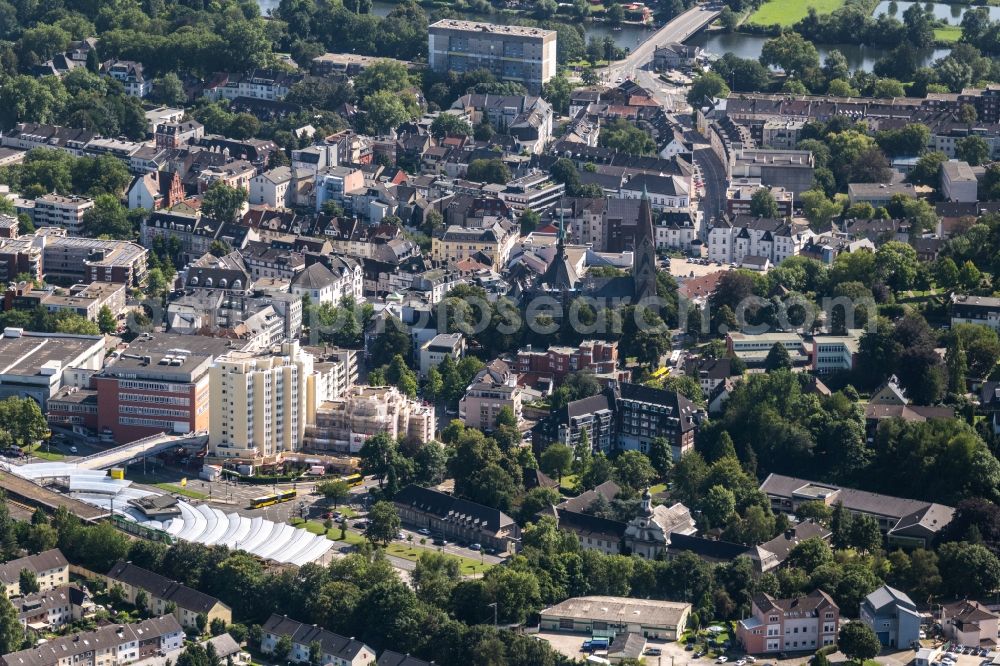 Essen from the bird's eye view: Construction site for the renovation and modernization of the senior citizen Kaiser-Otto-Residenz on Passstrasse corner Brinkerplatz in the district Steele in Essen at Ruhrgebiet in the state North Rhine-Westphalia, Germany