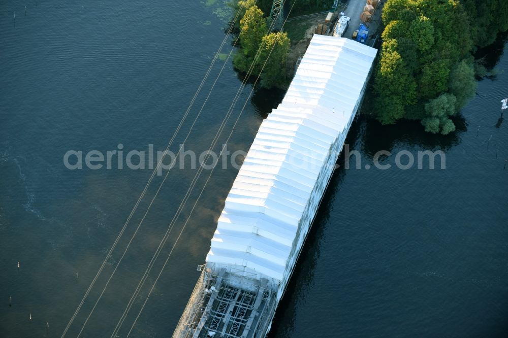 Aerial image Potsdam - Construction for the renovation of the railway bridge building to route the train tracks An der Pirschheide in the district Westliche Vorstadt in Potsdam in the state Brandenburg, Germany