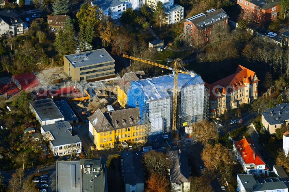 Aerial image Berlin - Construction for the reconstruction of Fichtenberg-Oberschule on Rothenburgstrasse in the district Steglitz in Berlin, Germany