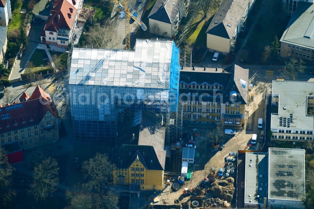 Aerial image Berlin - Construction for the reconstruction of Fichtenberg-Oberschule on Rothenburgstrasse in the district Steglitz in Berlin, Germany