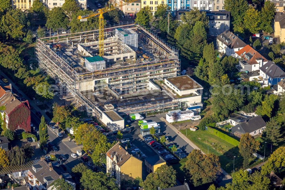 Herne from the bird's eye view: Construction site for the renovation of a building on the clinic premises of the hospital Rheumazentrum Ruhrgebiet in the district Wanne-Eickel in Herne at Ruhrgebiet in the state North Rhine-Westphalia, Germany