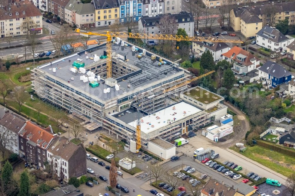 Aerial photograph Herne - Construction site for the renovation of a building on the clinic premises of the hospital Rheumazentrum Ruhrgebiet in the district Wanne-Eickel in Herne at Ruhrgebiet in the state North Rhine-Westphalia, Germany