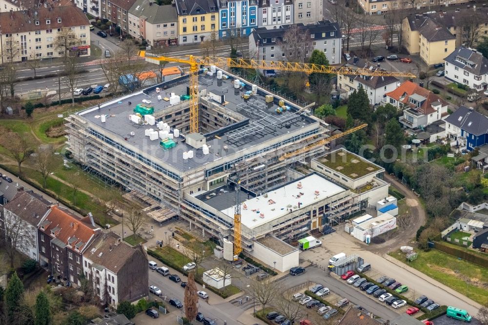 Herne from above - Construction site for the renovation of a building on the clinic premises of the hospital Rheumazentrum Ruhrgebiet in the district Wanne-Eickel in Herne at Ruhrgebiet in the state North Rhine-Westphalia, Germany