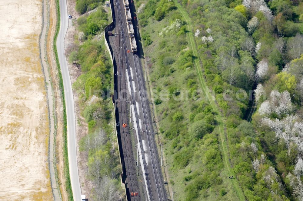 Aerial image Göttingen - Construction for the renovation of the ICE railway track Kassel-Hannover in Goettingen in the state Lower Saxony