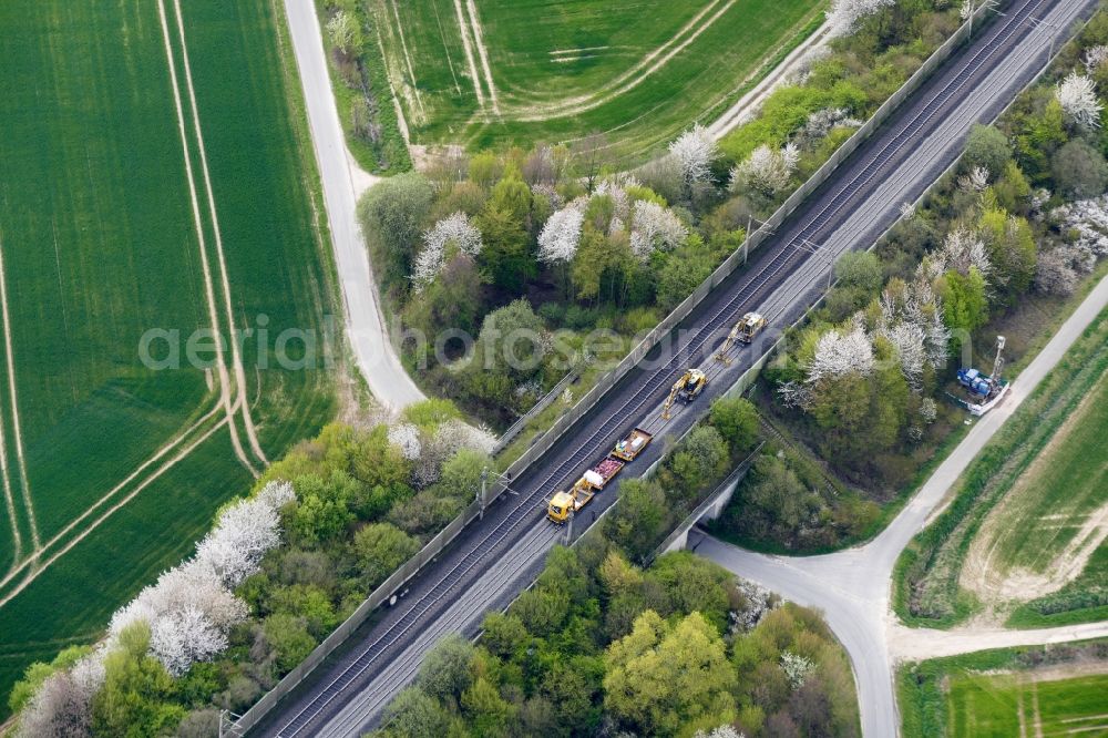 Aerial photograph Göttingen - Construction for the renovation of the ICE railway track Kassel-Hannover in Goettingen in the state Lower Saxony