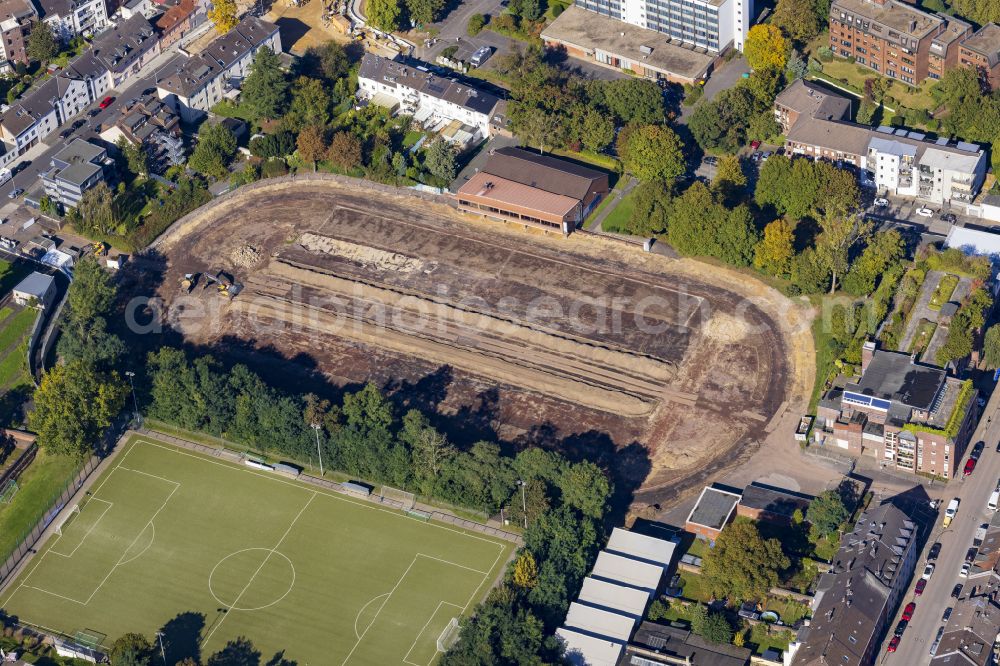 Mönchengladbach from above - Construction site for the renovation and modernization of the sports facilities Ernst-Reuter-Sportanlagen on Luisenstrasse in Moenchengladbach in the state of North Rhine-Westphalia, Germany