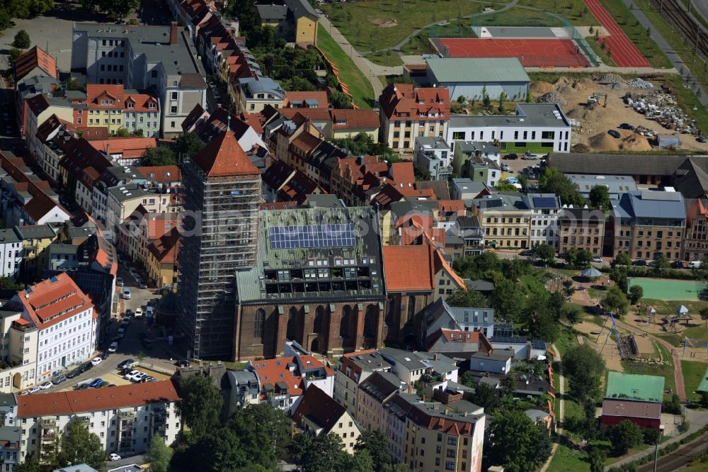 Aerial photograph Rostock - Construction for the renovation of the Nikolaikirche in Rostock in the state Mecklenburg - Western Pomerania