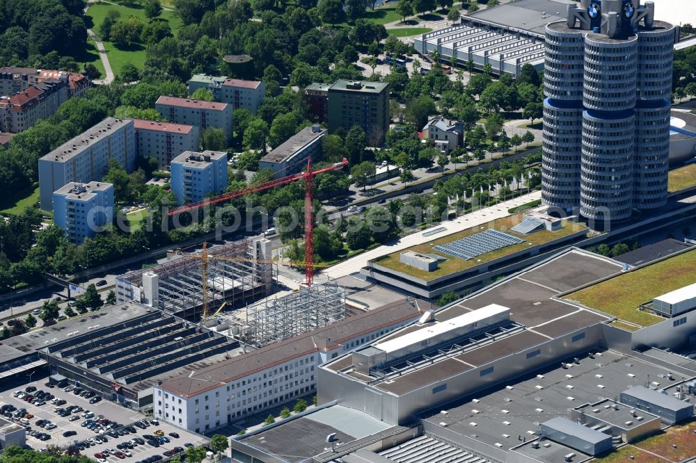 Aerial image München - Construction site for the new building eines Parkhaus on Firmengelaende of BMW AG on Dostlerstrasse in Munich in the state Bavaria, Germany