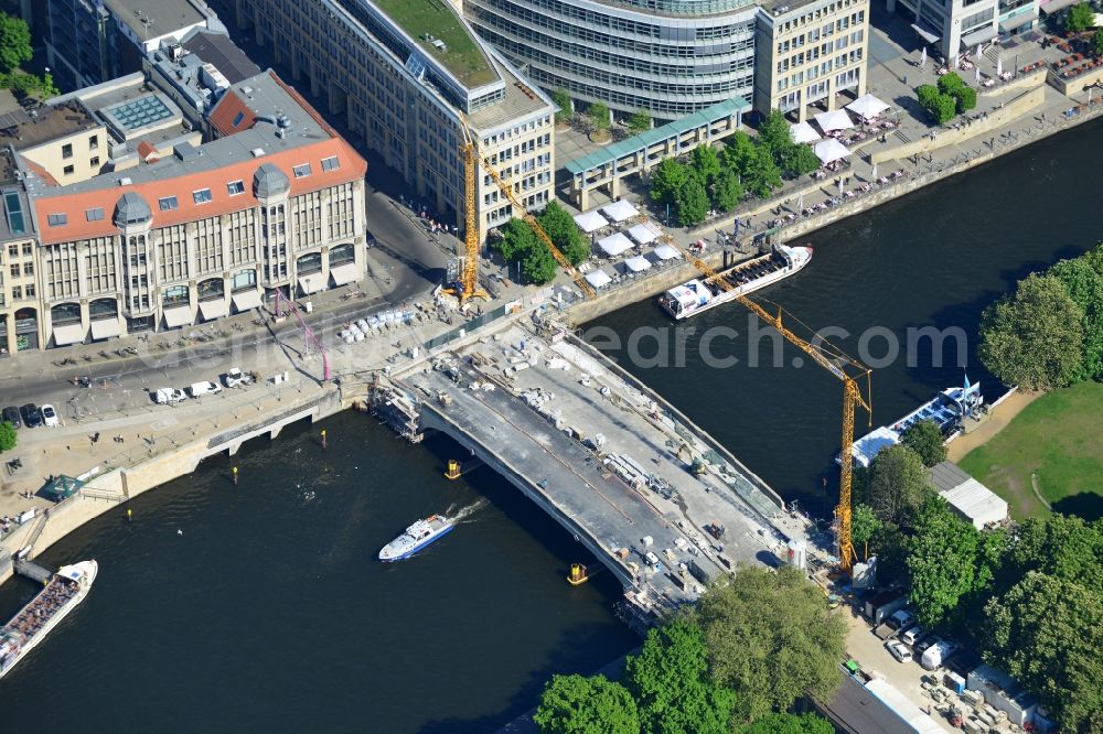 Berlin from above - Construction site for the rehabilitation and reconstruction of the bridge at the Friedrich Bodestraße the Museum Island in the Mitte district in Berlin