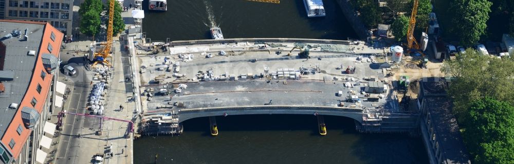 Aerial image Berlin - Construction site for the rehabilitation and reconstruction of the bridge at the Friedrich Bodestraße the Museum Island in the Mitte district in Berlin