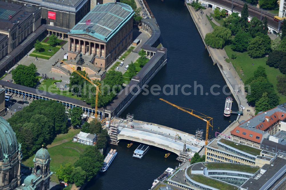 Berlin from above - Construction site for the rehabilitation and reconstruction of the bridge at the Friedrich Bodestraße the Museum Island in the Mitte district in Berlin