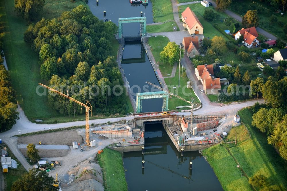 Aerial image Calbe (Saale) - Construction site for the rehabilitation of the lock systems on the bank of the waterway of the Saale in Calbe (Saale) in the federal state Saxony-Anhalt, Germany