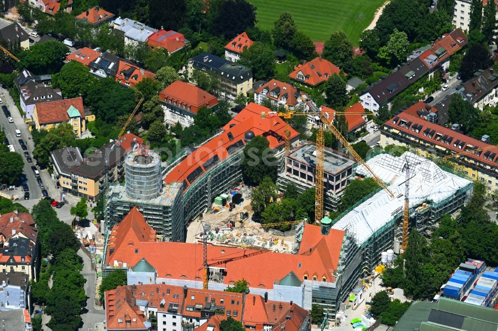 München from the bird's eye view: Construction for the reconstruction of Staatl. Maximiliansgymnasium Muenchen on Karl-Theodor-Strasse in Munich in the state Bavaria, Germany