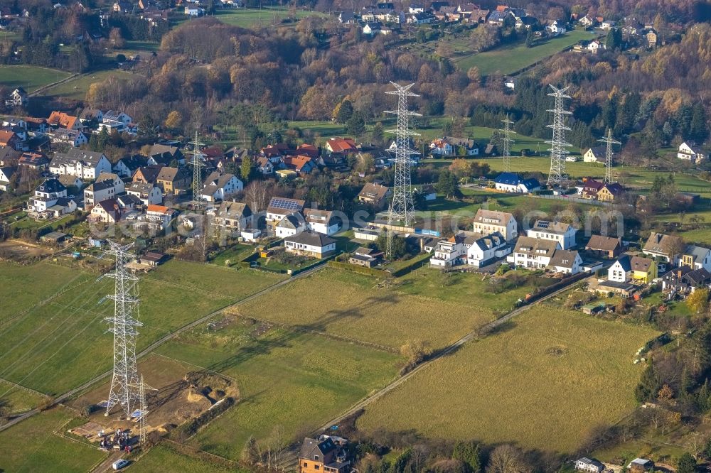 Herdecke from above - Construction on electric pole installation in the district Ende in Herdecke in the state North Rhine-Westphalia, Germany