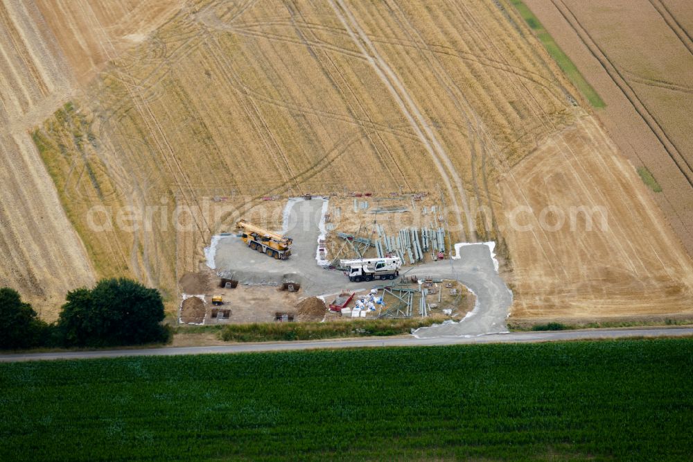 Rosdorf from the bird's eye view: Construction on electric pole installation in Rosdorf in the state Lower Saxony, Germany