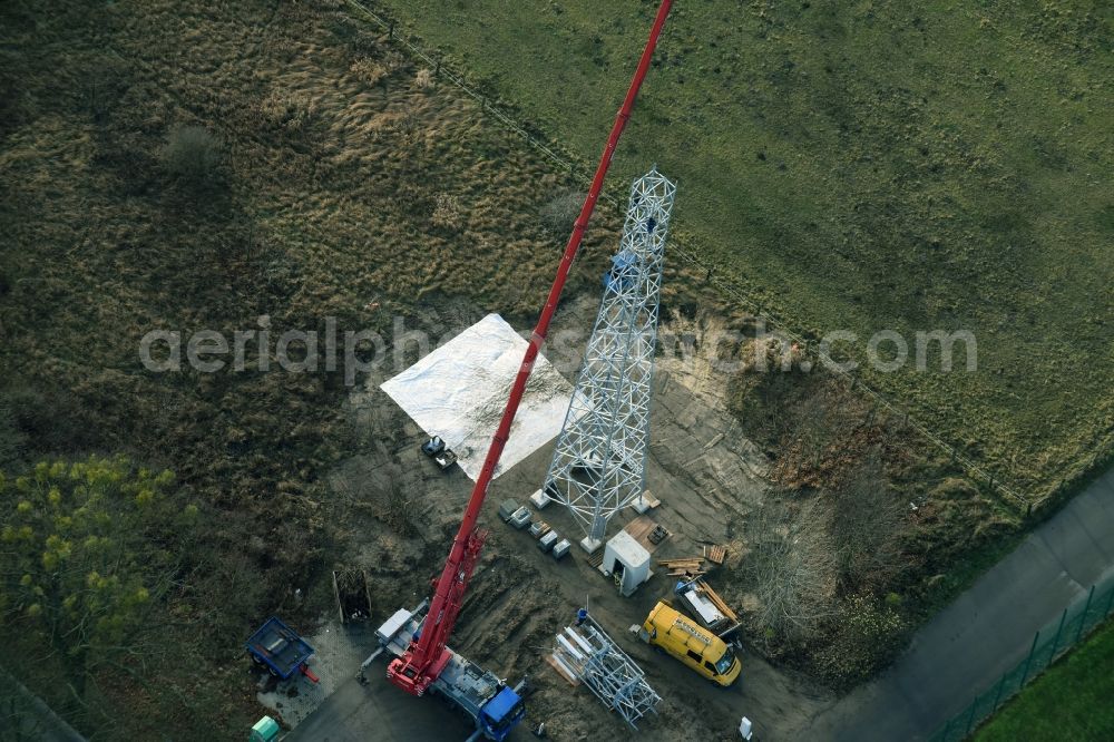 Aerial photograph Werneuchen - Construction on electric pole installation in Werneuchen in the state Brandenburg