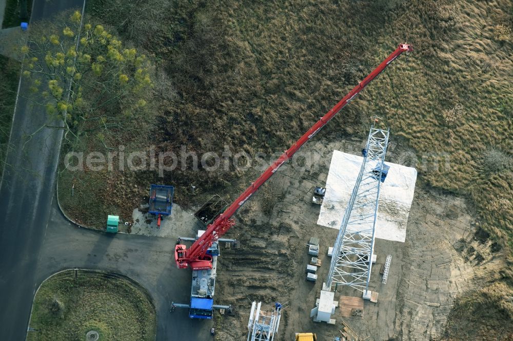 Werneuchen from above - Construction on electric pole installation in Werneuchen in the state Brandenburg