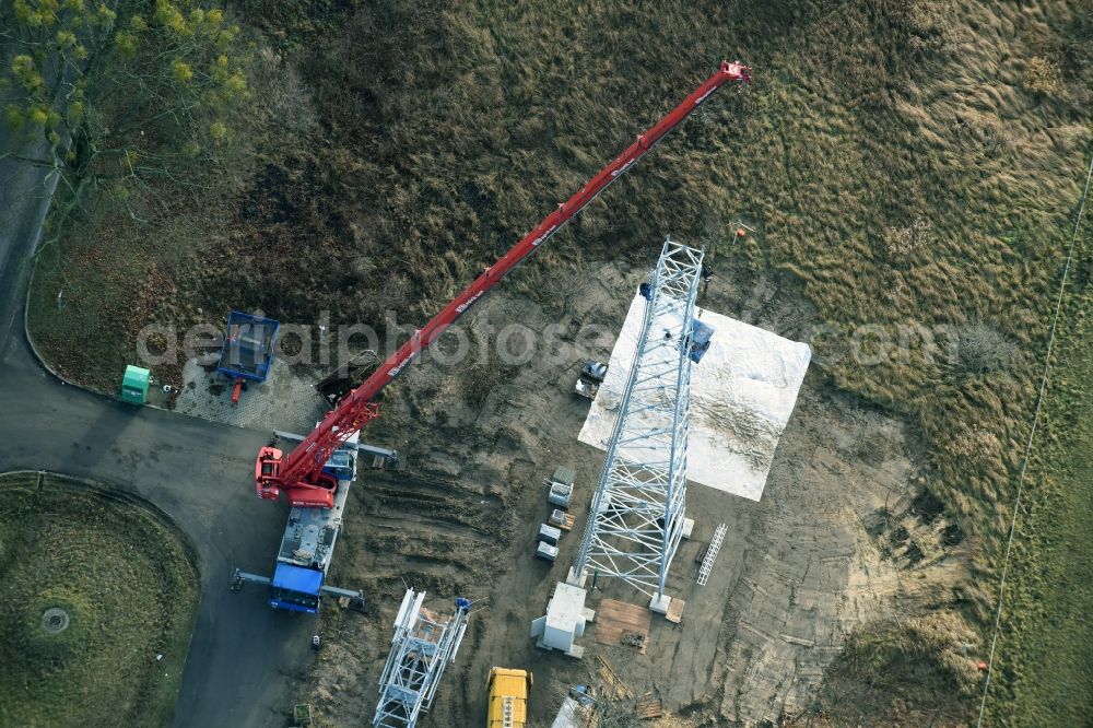 Aerial image Werneuchen - Construction on electric pole installation in Werneuchen in the state Brandenburg