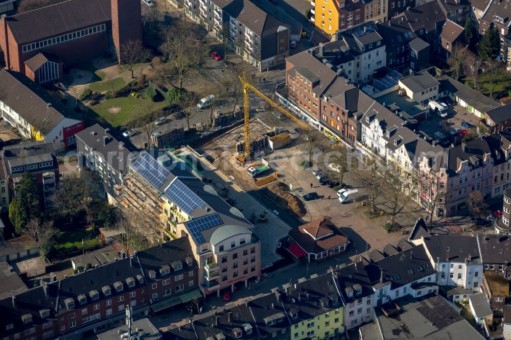 Aerial image Oberhausen - Construction site for the redevelopment of the market square in the Osterfeld part of Oberhausen in the state of North Rhine-Westphalia