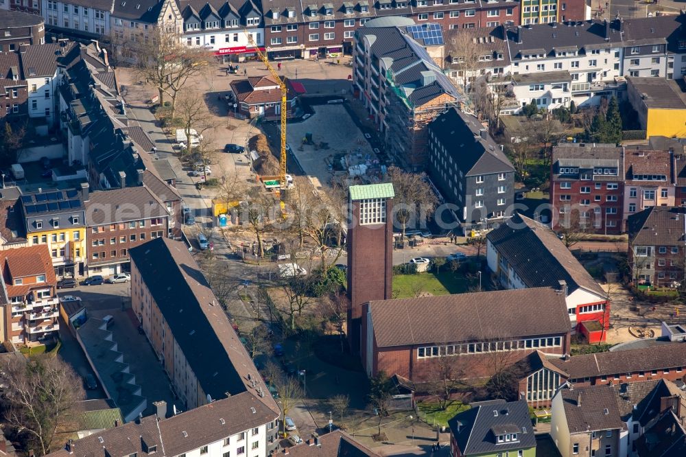 Oberhausen from above - Construction site for the redevelopment of the market square in the Osterfeld part of Oberhausen in the state of North Rhine-Westphalia