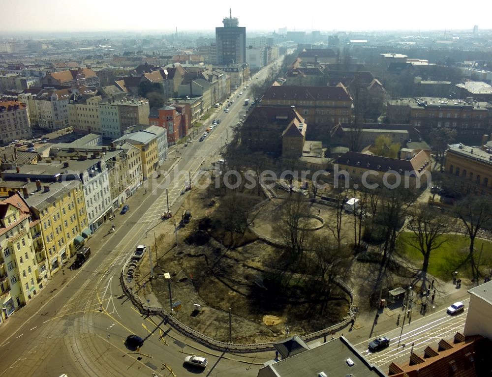 Halle (Saale) from above - Construction site to transform the Rannischen place in Halle (Saale) in Saxony-Anhalt