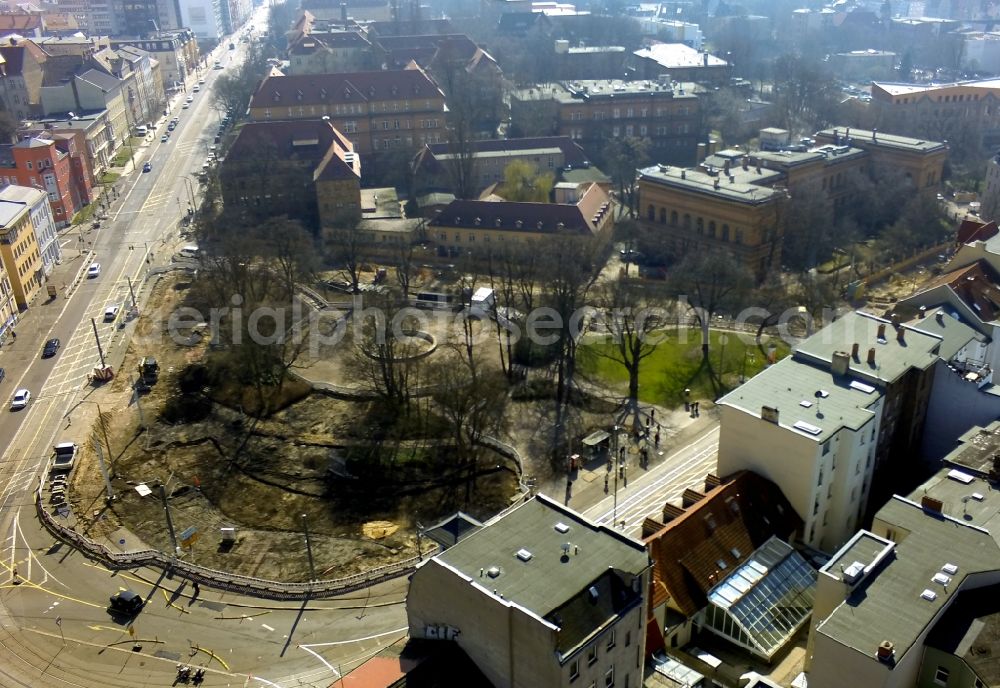 Halle (Saale) from the bird's eye view: Construction site to transform the Rannischen place in Halle (Saale) in Saxony-Anhalt