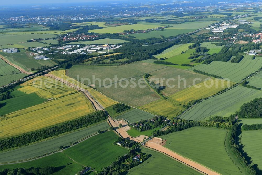 Aerial image Klipphausen - Construction site with earthworks and landfills for the laying of pipelines of the new European Gas Lines (Eugal) on a field near Gross Koeris in the state Brandenburg, Germany