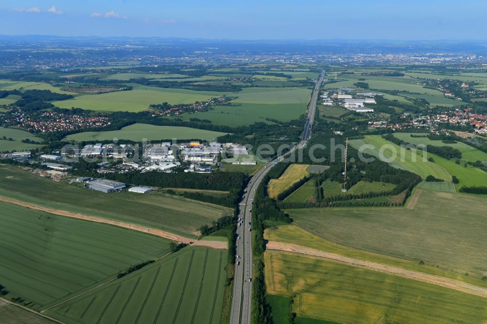 Aerial photograph Klipphausen - Construction site with earthworks and landfills for the laying of pipelines of the new European Gas Lines (Eugal) on a field near Gross Koeris in the state Brandenburg, Germany