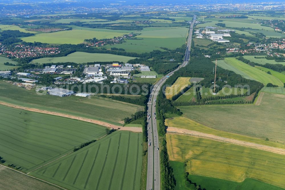 Klipphausen from above - Construction site with earthworks and landfills for the laying of pipelines of the new European Gas Lines (Eugal) on a field near Gross Koeris in the state Brandenburg, Germany