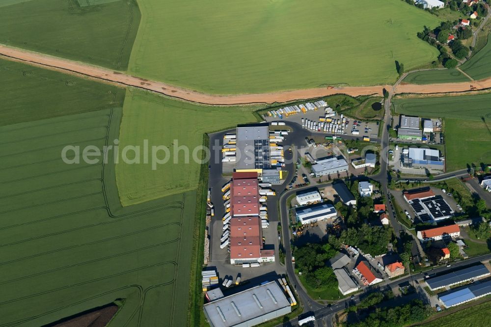 Aerial image Klipphausen - Construction site with earthworks and landfills for the laying of pipelines of the new European Gas Lines (Eugal) on a field near Gross Koeris in the state Brandenburg, Germany