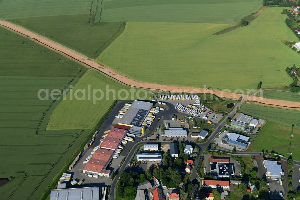 Röhrsdorf from the bird's eye view: Construction site with earthworks and landfills for the laying of pipelines of the new European Gas Lines (Eugal) on a field near Gross Koeris in the state Brandenburg, Germany