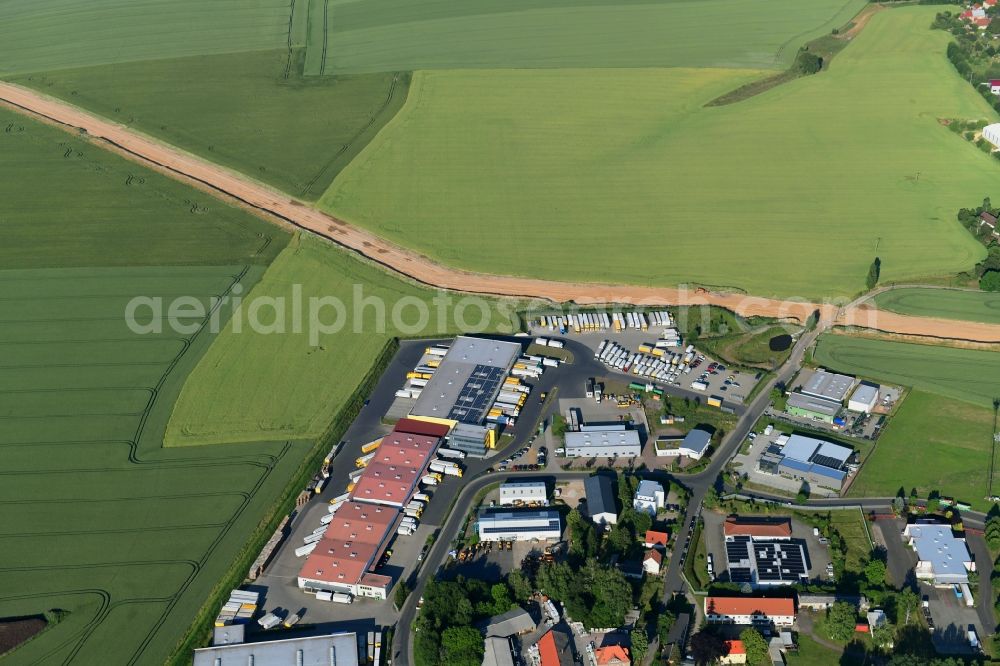 Aerial image Röhrsdorf - Construction site with earthworks and landfills for the laying of pipelines of the new European Gas Lines (Eugal) on a field near Gross Koeris in the state Brandenburg, Germany