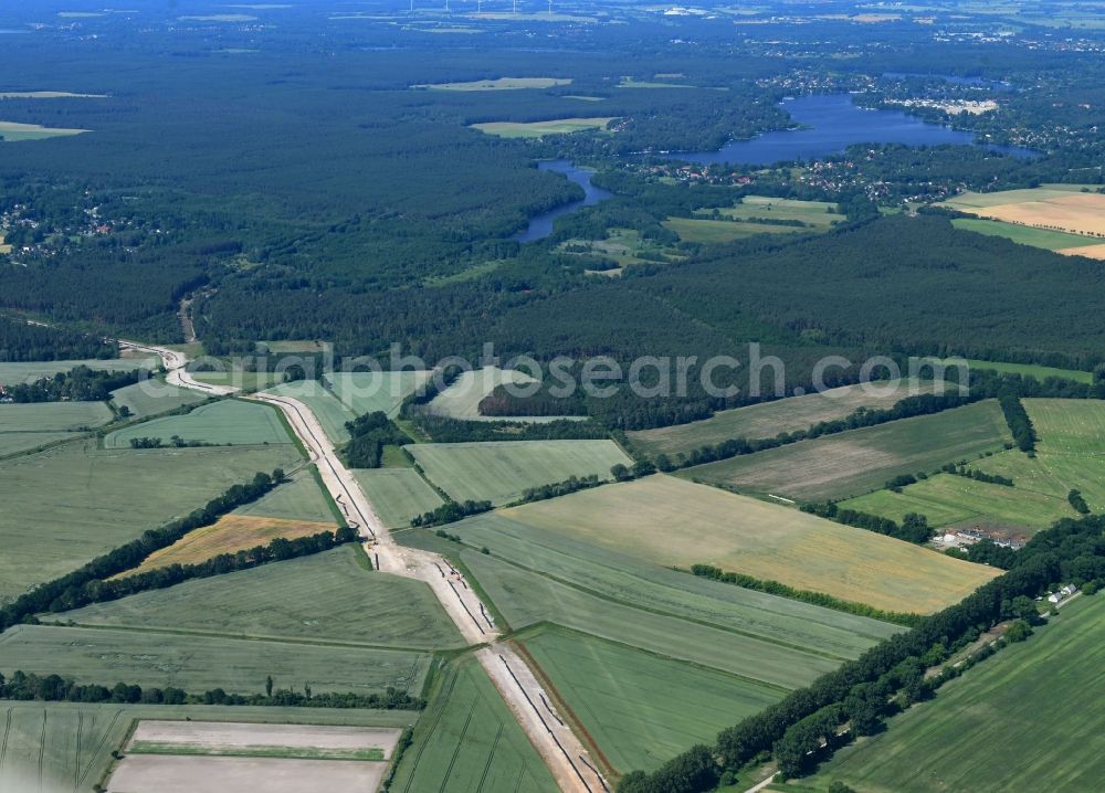 Bestensee from the bird's eye view: Construction site with earthworks and landfills for the laying of pipelines of the neuen Europaeischen Gas-Anbindungsleitung ( Eugal ) in Bestensee in the state Brandenburg, Germany