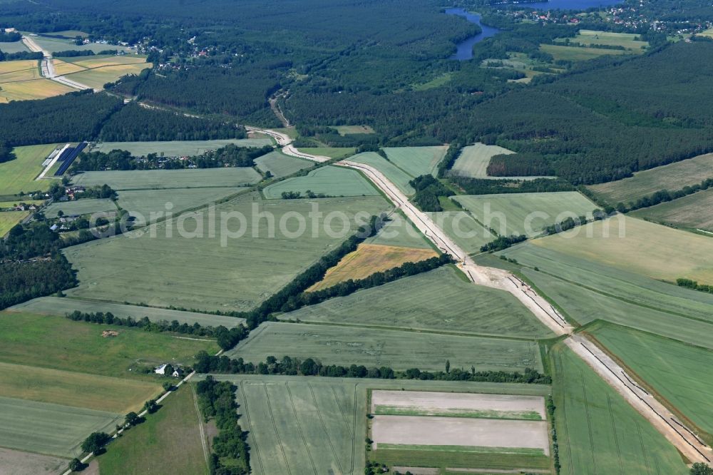 Aerial image Bestensee - Construction site with earthworks and landfills for the laying of pipelines of the neuen Europaeischen Gas-Anbindungsleitung ( Eugal ) in Bestensee in the state Brandenburg, Germany