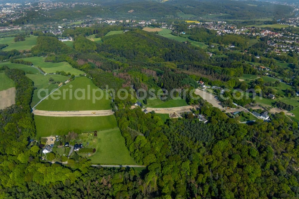 Aerial image Witten - Construction site with earthworks and landfills for the laying of pipelines of the Wasserleitung along the Berghauser Strasse beginnend on Rauendahler Strasse in the district Bommern in Witten in the state North Rhine-Westphalia, Germany