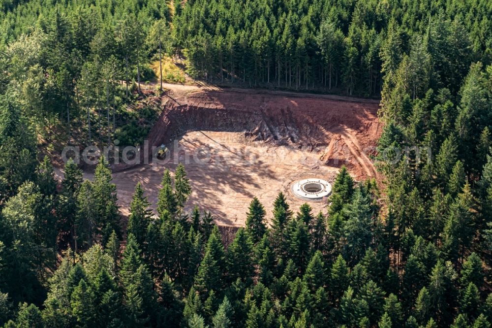 Aerial image Schuttertal - Construction site for wind turbine installation Fundamente Erdarbeiten in Schuttertal in the state Baden-Wurttemberg, Germany