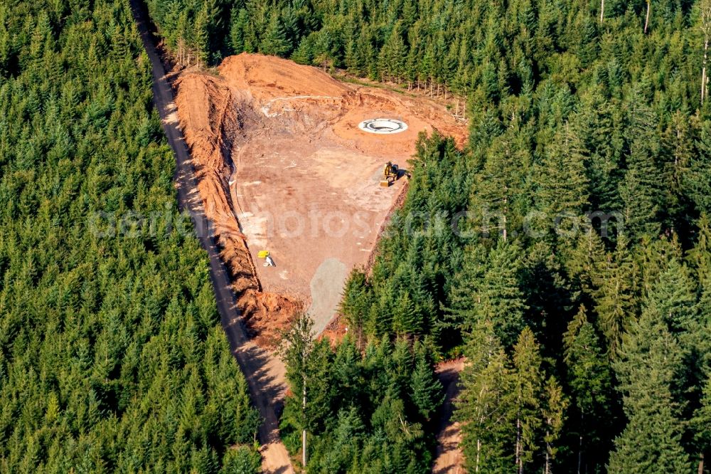 Aerial photograph Schuttertal - Construction site for wind turbine installation Fundamente Erdarbeiten in Schuttertal in the state Baden-Wurttemberg, Germany