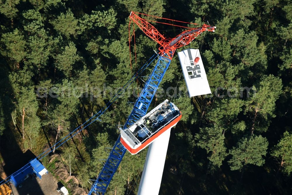 Aerial photograph Spreenhagen - Construction site for wind turbine installation of ABO Wind AG in Spreenhagen in the state Brandenburg