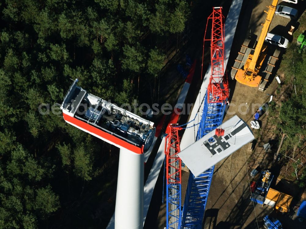 Aerial photograph Spreenhagen - Construction site for wind turbine installation of ABO Wind AG in Spreenhagen in the state Brandenburg