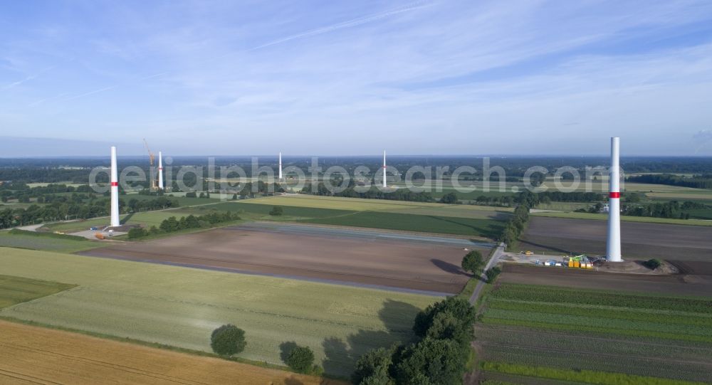 Aerial photograph Bardowick - Construction site for wind turbine installation in Bardowick in the state Lower Saxony, Germany