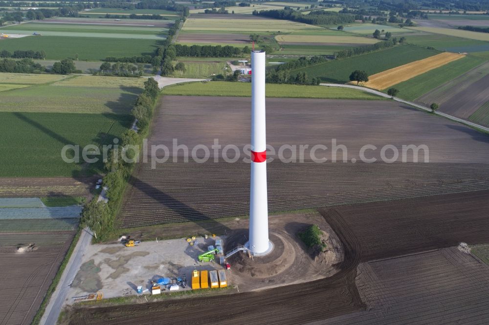 Bardowick from above - Construction site for wind turbine installation in Bardowick in the state Lower Saxony, Germany