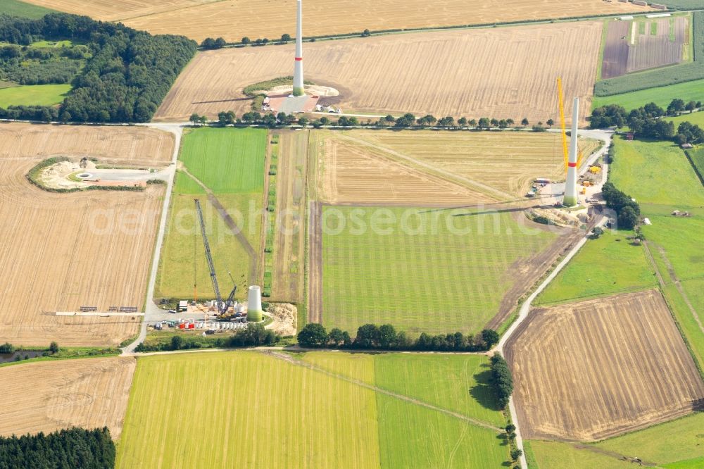 Aerial photograph Deinste - Construction site for wind turbine installation near Deinste in the state Lower Saxony, Germany