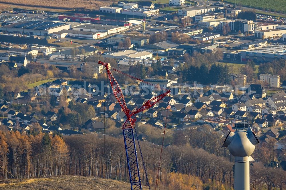 Blintrup from above - Construction site for wind turbine installation in Blintrup in the state North Rhine-Westphalia, Germany