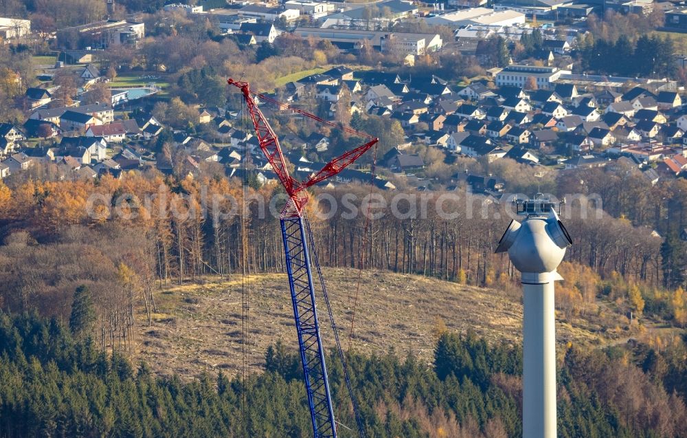 Blintrup from the bird's eye view: Construction site for wind turbine installation in Blintrup in the state North Rhine-Westphalia, Germany