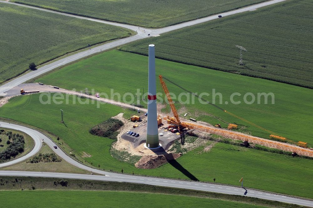 Aerial photograph Gera - Construction site for wind turbine installation in Cretzschwitz in the state Thuringia