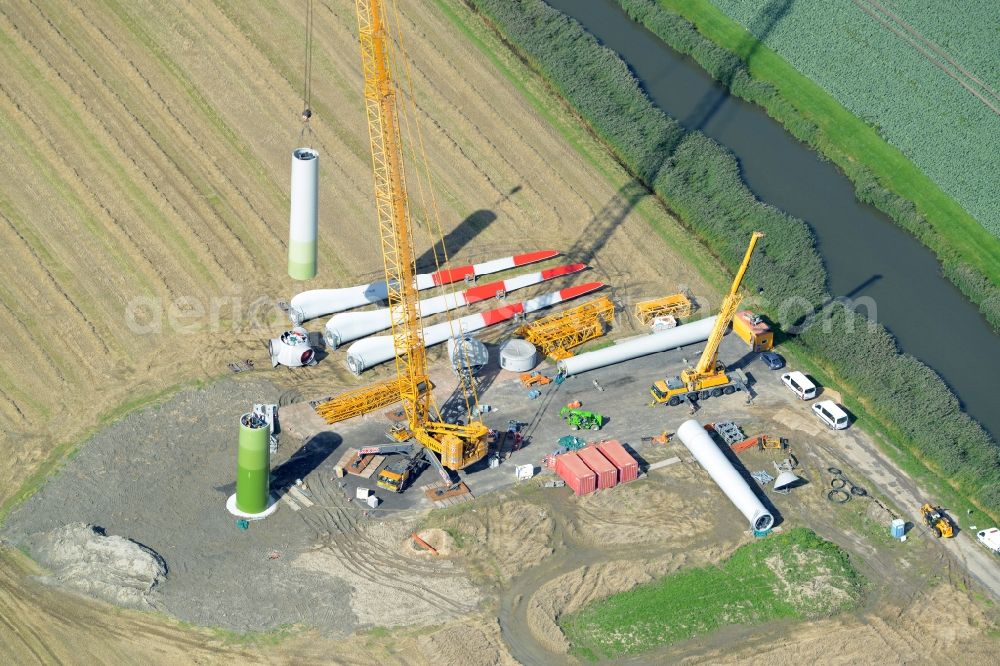 Aerial image Diekhusen-Fahrstedt - Construction site for wind turbine installation in Diekhusen-Fahrstedt in the state Schleswig-Holstein