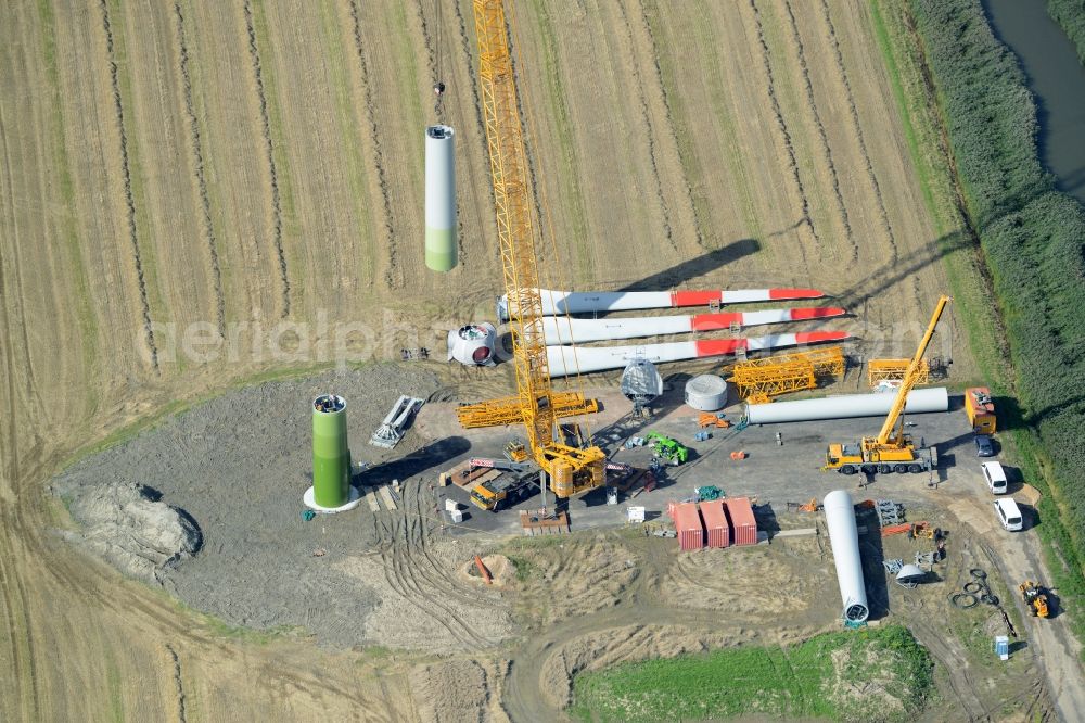 Aerial photograph Diekhusen-Fahrstedt - Construction site for wind turbine installation in Diekhusen-Fahrstedt in the state Schleswig-Holstein