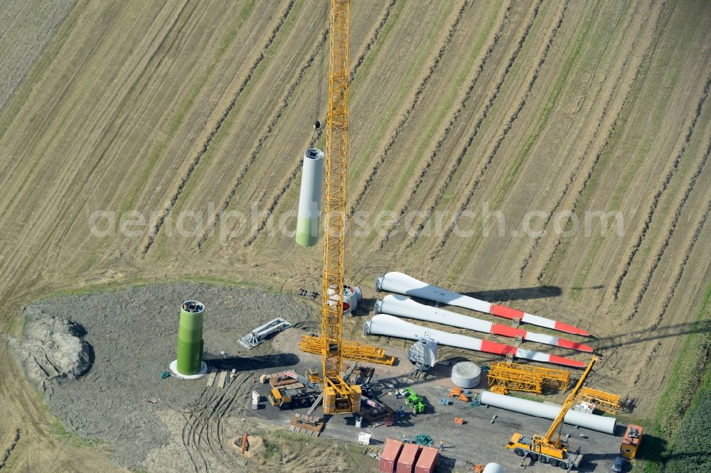 Diekhusen-Fahrstedt from above - Construction site for wind turbine installation in Diekhusen-Fahrstedt in the state Schleswig-Holstein